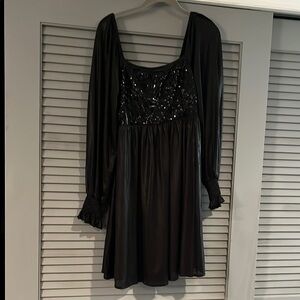 Black Sequin Long Sleeve Dress